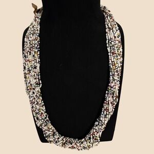 ⭐️ Multi Strand Seed Bead Statement Necklace |  White Multicolor Boho Summer